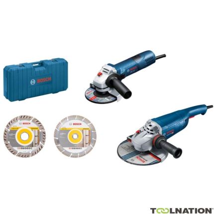 Bosch Niebieski GWS 22-230 J + GWS 7-125 Zestaw szlifierek kątowych 230 mm i 125 + tarcze diamentowe 06018C130A - 1