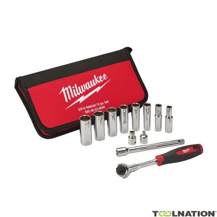 Milwaukee 48229001 Zestaw nasadek sześciokątnych ⅜″ wraz z grzechotką i przedłużką - 1