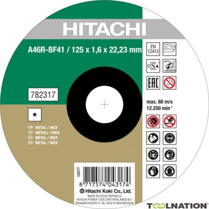 Hitachi 782317-25 A46R-BF41 Tarcza do cięcia stali nierdzewnej/metalu 125 x 1,6 x 22,23 mm na 25 sztuk - 1