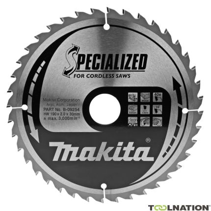 Makita B-09254 Brzeszczot HM Specialized Wood 190 x 30 x 2.0 40T 10g - 1