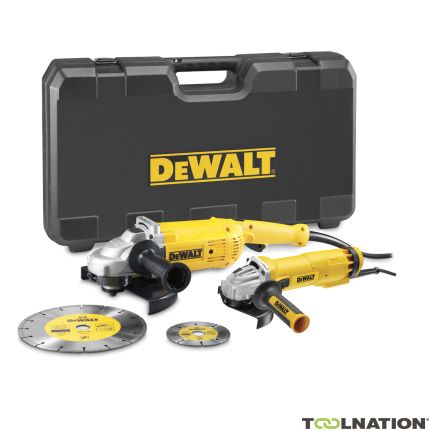 DeWalt DWE492SDT-QS Zestaw: 2 szlifierki kątowe (230mm/2200W + 125mm/1000W) + 2 tarcze diamentowe + walizka - 1