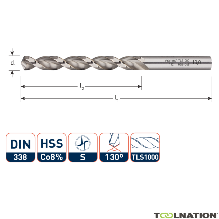 Rotec 112.0240 Wiertło spiralne HSS-E, DIN338, typ TLS1000, Ø2,4 - 1