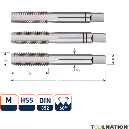 Rotec 300.4500 Zestaw HSS do obróbki ręcznej 3 szt. DIN 352 metryczny M45x4,5 - 1