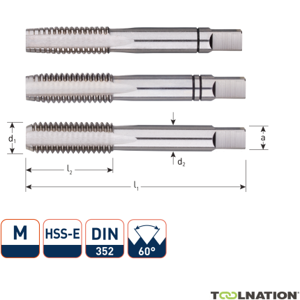 Rotec 301.2200 HSS-E Zestaw do obróbki ręcznej 3 szt. DIN 352 metryczny M22x2,5 - 1