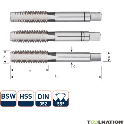 Rotec 306.0002 Zestaw HSS do obróbki ręcznej 3 szt. DIN 352 BSW 3/32-48 - 1