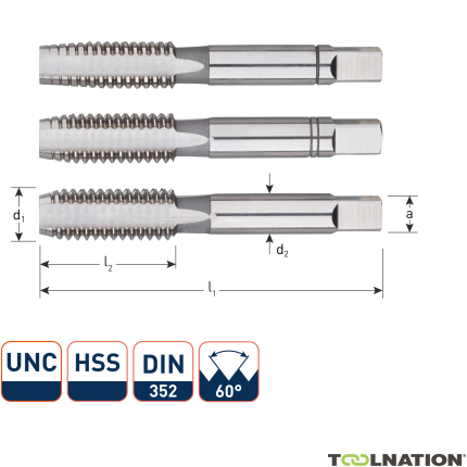 Rotec 307.0024 Zestaw HSS do gwintowania ręcznego 3 szt. DIN 352 UNC 9/16-12 - 1