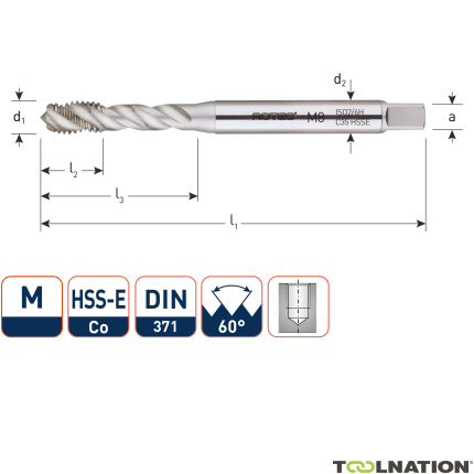 Rotec 320.1000C HSS-E OPTI-LINE gwintownik maszynowy BL DIN 371C/35° M 10x1,5 - 1