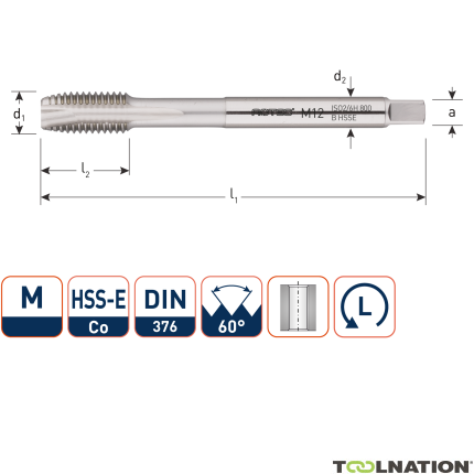 Rotec 330.1400L HSS-E 800 gwintownik maszynowy DL DIN 376B M14x2,0 lewy - 1