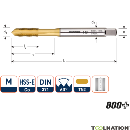 Rotec 330.0800T HSS-E 800+ Kołek rozporowy DL DIN 371B M 8x1,25 TiN - 1