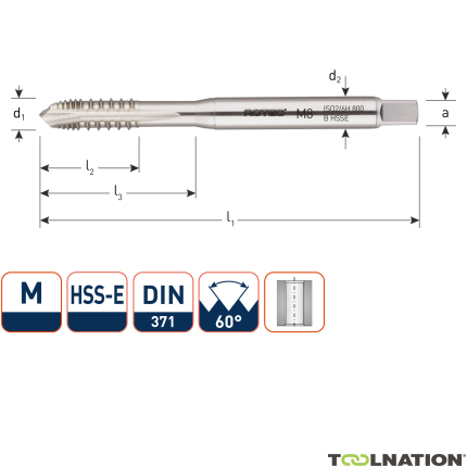 Rotec 333.0600 HSS-E UNI gwintownik maszynowy DL DIN 371B M 6x1,0/gwint łamany - 1