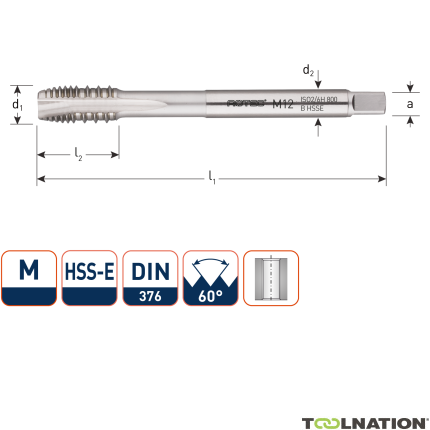 Rotec 333.1600 HSS-E UNI gwintownik maszynowy DL DIN 376B M16x2,0/gwint łamany - 1