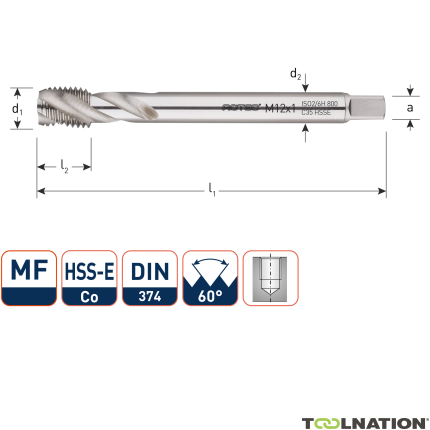 Rotec 335.2015C HSS-E 800 gwintownik maszynowy BL DIN 374C/40° MF20x1,5 - 1