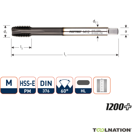 Rotec 336.1800 HSS-E PM 1200+ gwintownik maszynowy DL DIN 376B M18x2,5 - 1