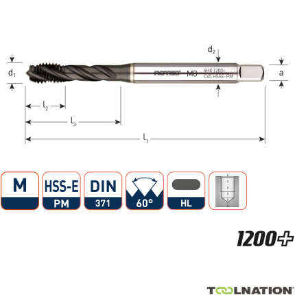 Rotec 336.0600C HSS-E PM 1200+ Kołek rozporowy BL DIN 371C/45° M 6x1,0 - 1