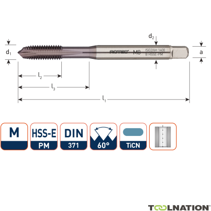 Rotec 347.0300 HSSE-PM 1400 Kołek rozporowy DIN 371C M 3 TiCN - 1