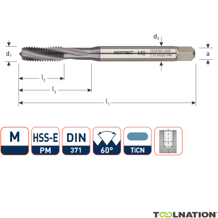 Rotec 347.0800C HSSE-PM 1400 Kołek rozporowy DIN 371C/15° M 8 TiCN - 1