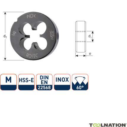 Rotec 360.1000B HSSE/INOX Okrągła płytka tnąca DIN 223 Metric M10x1,5 - 1