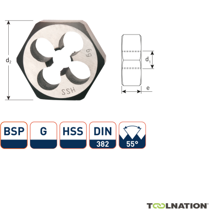 Rotec 377.1500 HSS Nakrętki sześciokątne DIN 382 BSP G 1.1/2-11 - 1