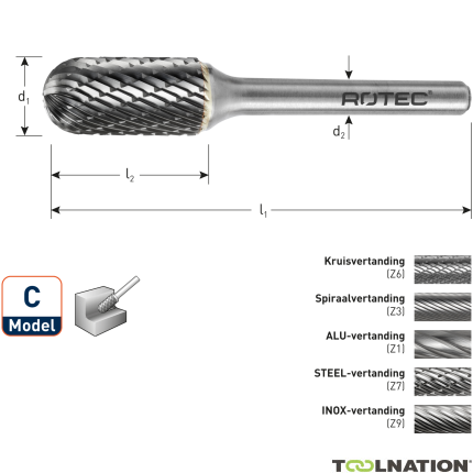 Rotec 432.0801 Frez z węglika wolframu 8 mm model C - 1