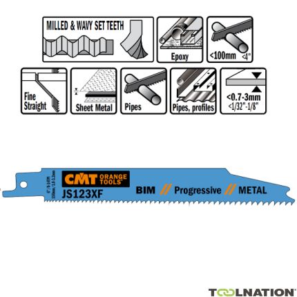CMT JS123XF-5 JS123XF Brzeszczoty do piły tłokowej 5 sztuk Bi-metal 150mm x 0,9 x 8-14TPI Zastosowanie: blachy (1-8mm); rury i profile cienko- i grubościenne. - 1