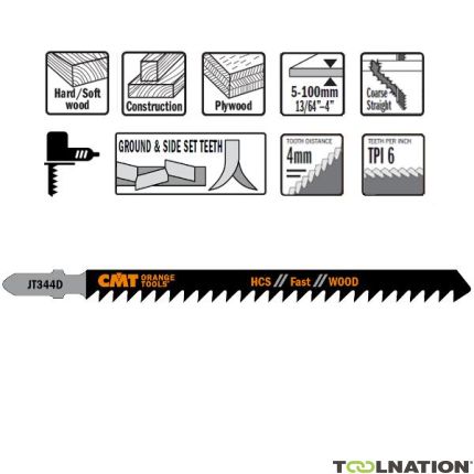 CMT JT344D-5 Brzeszczoty do wyrzynarki HCS T-Cut grube, miękkie drewno 5 szt. - 1
