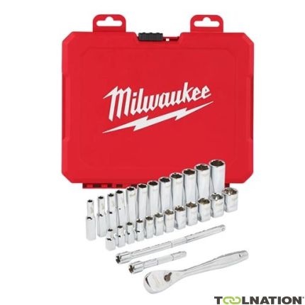 Milwaukee 4932464943 Nasadki 1/4“ z grzechotką - metryczne - zestaw 28 szt. - 1