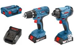 Bosch Niebieski GSR 18V-21 wiertarka akumulatorowa + GDR 18V-160 wkrętarka udarowa 18 Volt 2,0 AH Li-Ion w L-BOXX 06019G5101