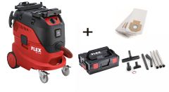 Flex-tools 471208 VCE44L AC Odkurzacz bezpieczeństwa z automatycznym czyszczeniem filtra, 42 L, klasa L + zestaw czyszczący w L-Boxx + 5 fizelinowych worków filtracyjnych