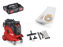 Flex-tools 471216 VCE44M AC SET Odkurzacz bezpieczeństwa z automatycznym czyszczeniem filtra, 30 L, klasa M + zestaw czyszczący w L-Boxx + 5 worków filtracyjnych