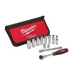 Milwaukee 48229001 Zestaw nasadek sześciokątnych ⅜″ wraz z grzechotką i przedłużką