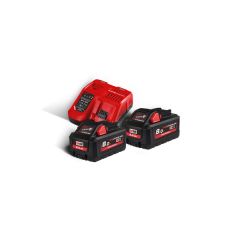 Milwaukee 4933471073 M18 HNRG-802 M18™ HIGH OUTPUT™ NRG PACK 18V Zestaw: akumulator M12 B4 + 2 akumulatory M18 HB8 + szybka ładowarka M12-18 FC