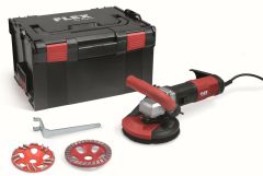 Flex-tools 513474 LDE 16-8 125 R, zestaw Turbo-Jet II Szlifierka do betonu do bezpyłowego szlifowania 125 mm + talerz diamentowy E-Jet i Turbo-Jet II