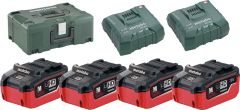 Metabo 685111000 Zestaw akumulatorów 4 x 18V LiHD 6,2Ah + 2 x ładowarka ASC Ultra w MetaLoc