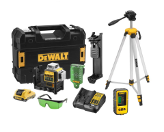 DeWalt DCE089D1GTRID Laser samopoziomujący Cross Line zielony 10,8V 2,0Ah XR Li-Ion + statyw DE0881T + odbiornik DE0892G