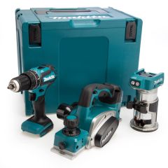 Makita DLX3116ZJ - DHP485 Akumulatorowa wiertarka udarowa + DRT50 Frezarka akumulatorowa + DKP180 Strugarka akumulatorowa 18V