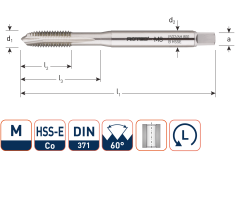 Rotec 330.0800L HSS-E 800 gwintownik maszynowy DL DIN 371B M 8x1,25 lewy