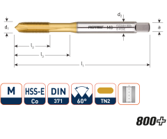 Rotec 330.0800T HSS-E 800+ Kołek rozporowy DL DIN 371B M 8x1,25 TiN