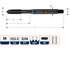 Rotec 331.1000 HSS-E INOX gwintownik maszynowy DL DIN 371B M10x1,5 VAP