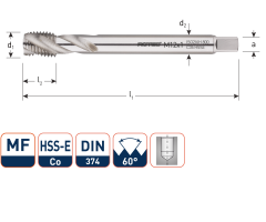 Rotec 335.1212C HSS-E 800 gwintownik maszynowy BL DIN 374C/40° MF12x1,25